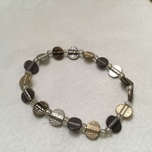 Silvertone and Gunmetal Stretch Bracelet - Picture 1 of 4
